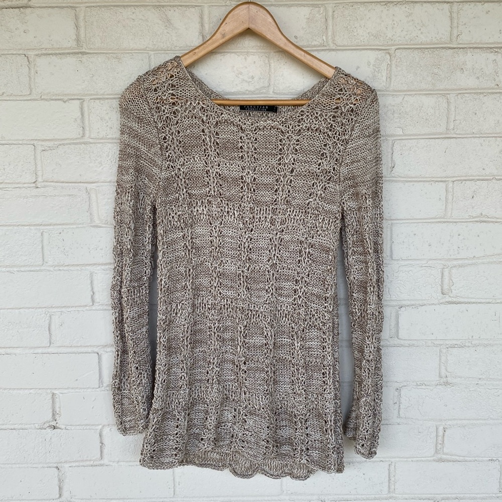 Peruvian Connection Pima Cotton Open-Knit Crochet Top Sweater